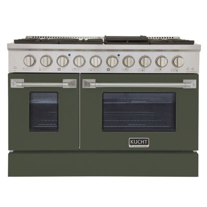 Kucht 48 Inch Professional KNG Series Liquid Propane Gas Stainless Steel Range with Olive Green Oven Door - KNG481/LP-OG