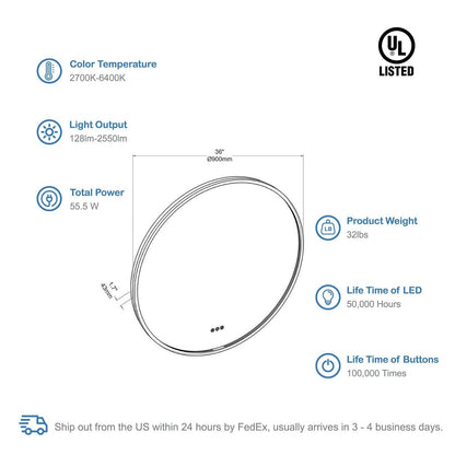 Blossom Oskar 36 Inch Round LED Mirror - LED M7 R36 MB - Backyard Provider