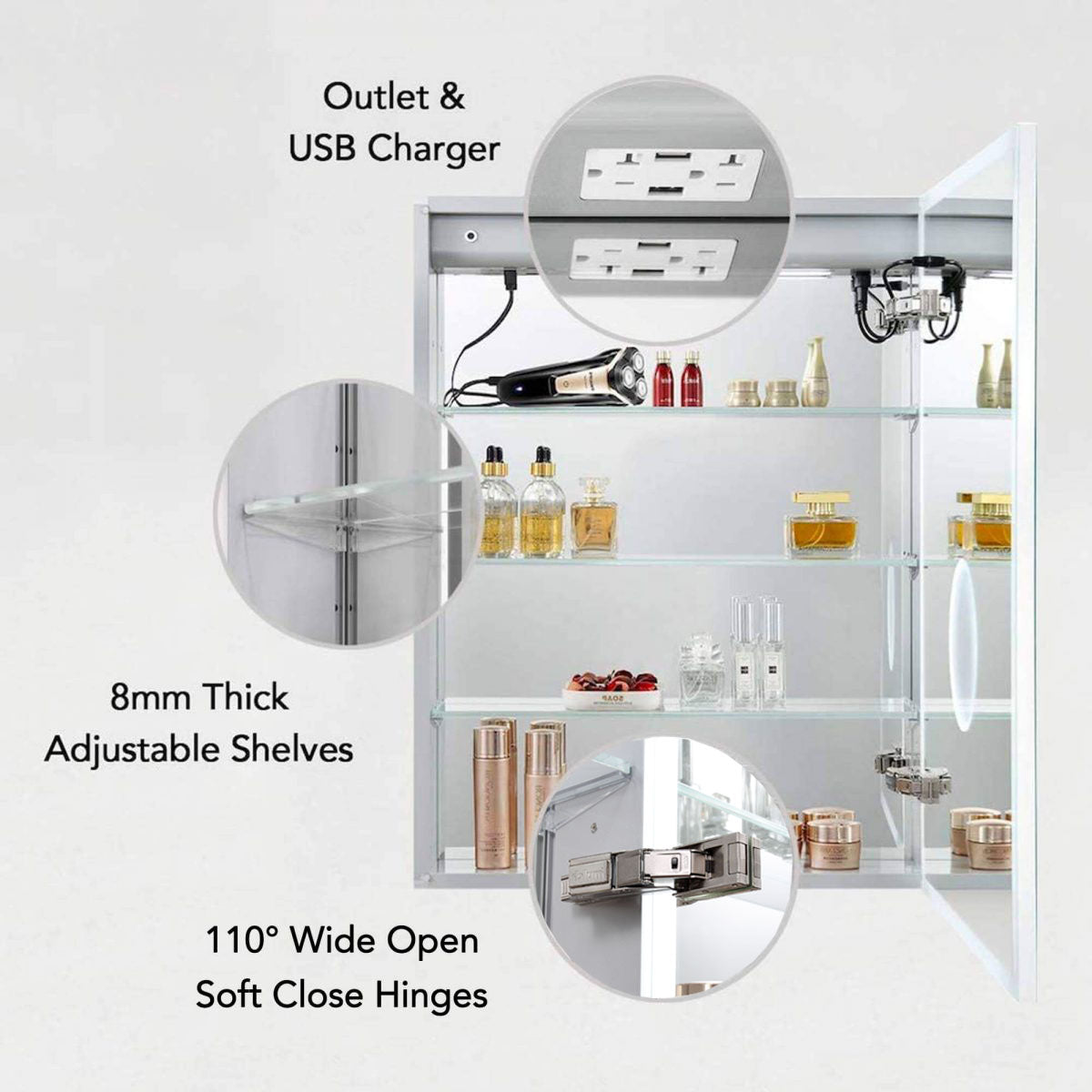 Blossom Sirius – 24 Inches LED Medicine Cabinet with Clock - MCL3 2432L