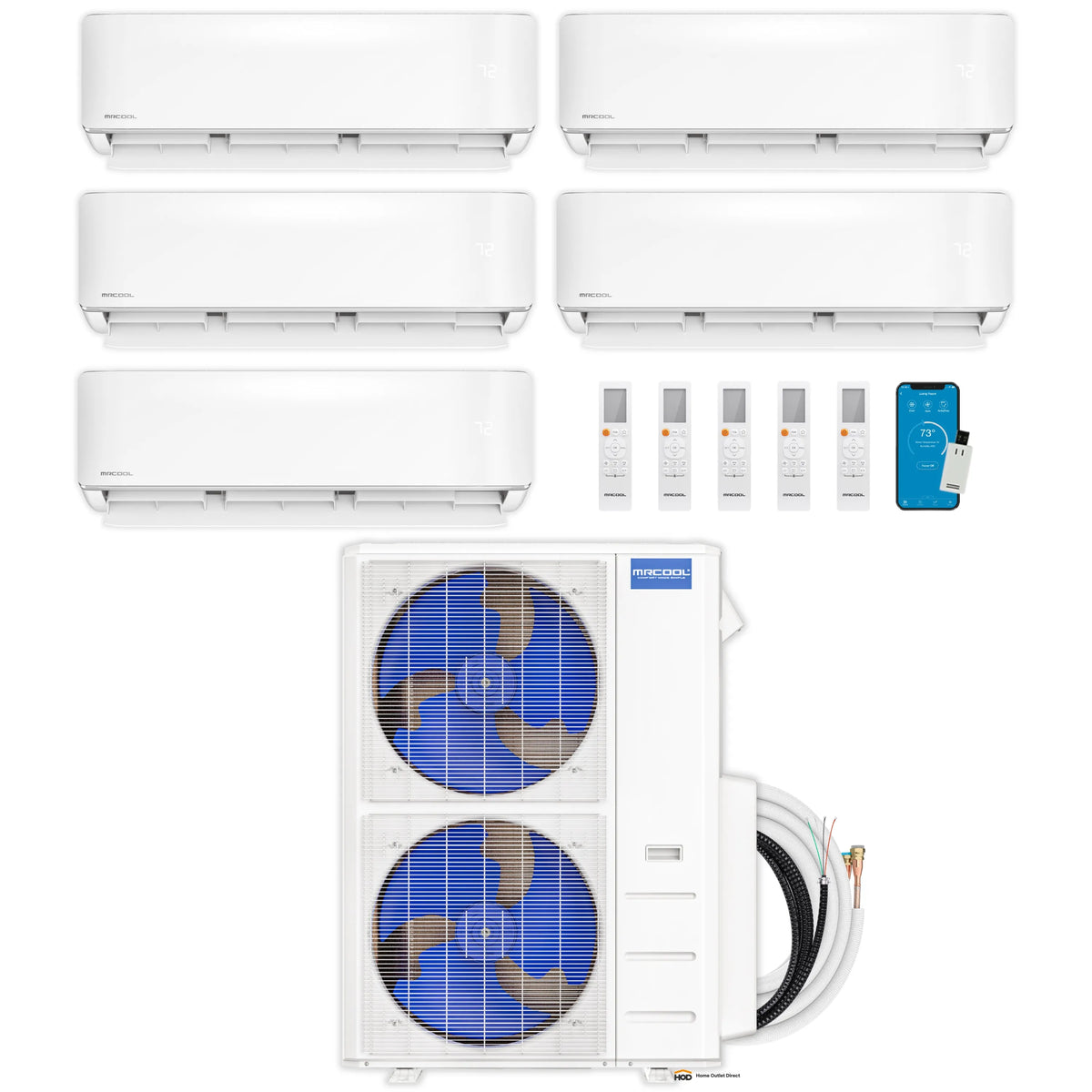 MRCOOL DIY 5th Gen Mini Split - 5-Zone 55,000 BTU Ductless Air Conditioner and Heat Pump Condenser with 24K + 9K + 6K + 6K + 6K Wall Mount Air Handlers - DIY5-5Z-55HP-24K9K6K6K6K
