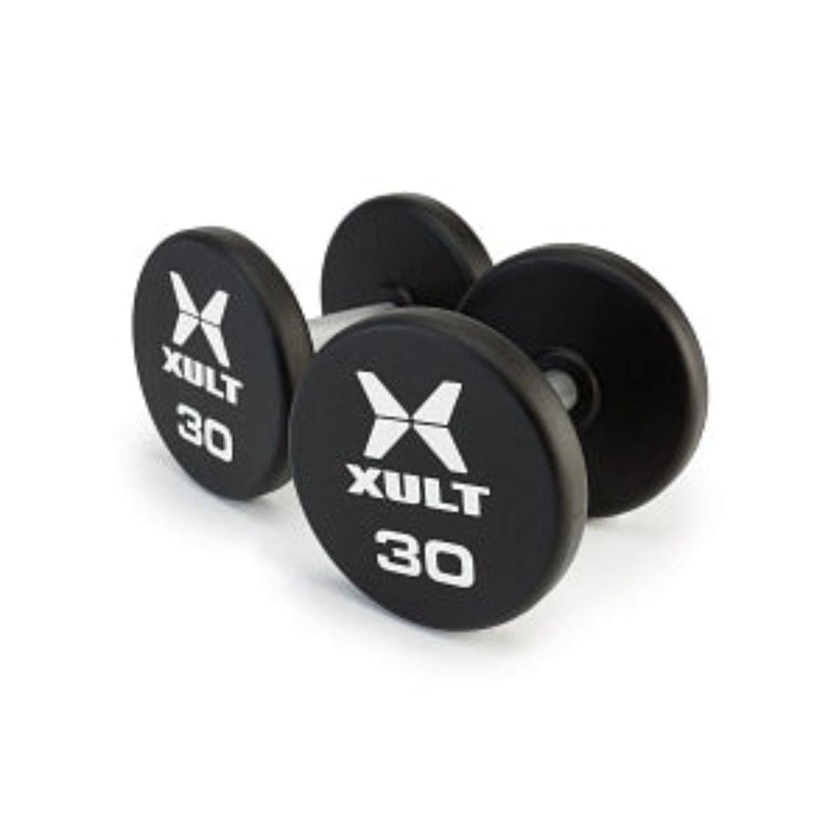 Johnson Health Tech XULT Urethane Round Dumbbells - XULT Urethane Round Dumbbell Set, Black Plus, 50 lb. - XT-5-50URE-RND-P
