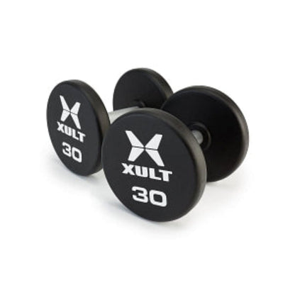 Johnson Health Tech XULT Urethane Round Dumbbells - XULT Urethane Round Dumbbell Set, Black Plus, 50 lb. - XT-5-50URE-RND-P