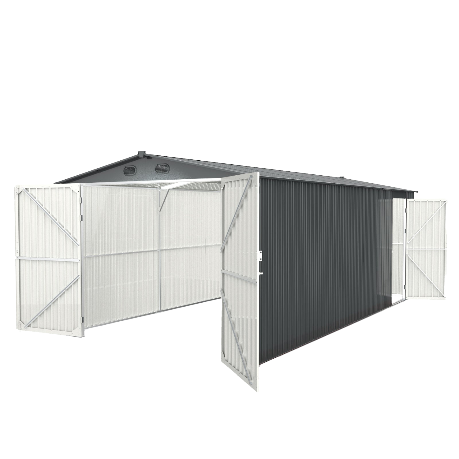 Chery Industrial [AS-IS] 10'x20' Metal Garage Shed with Double Front Doors - D_DOUMS1020DG01