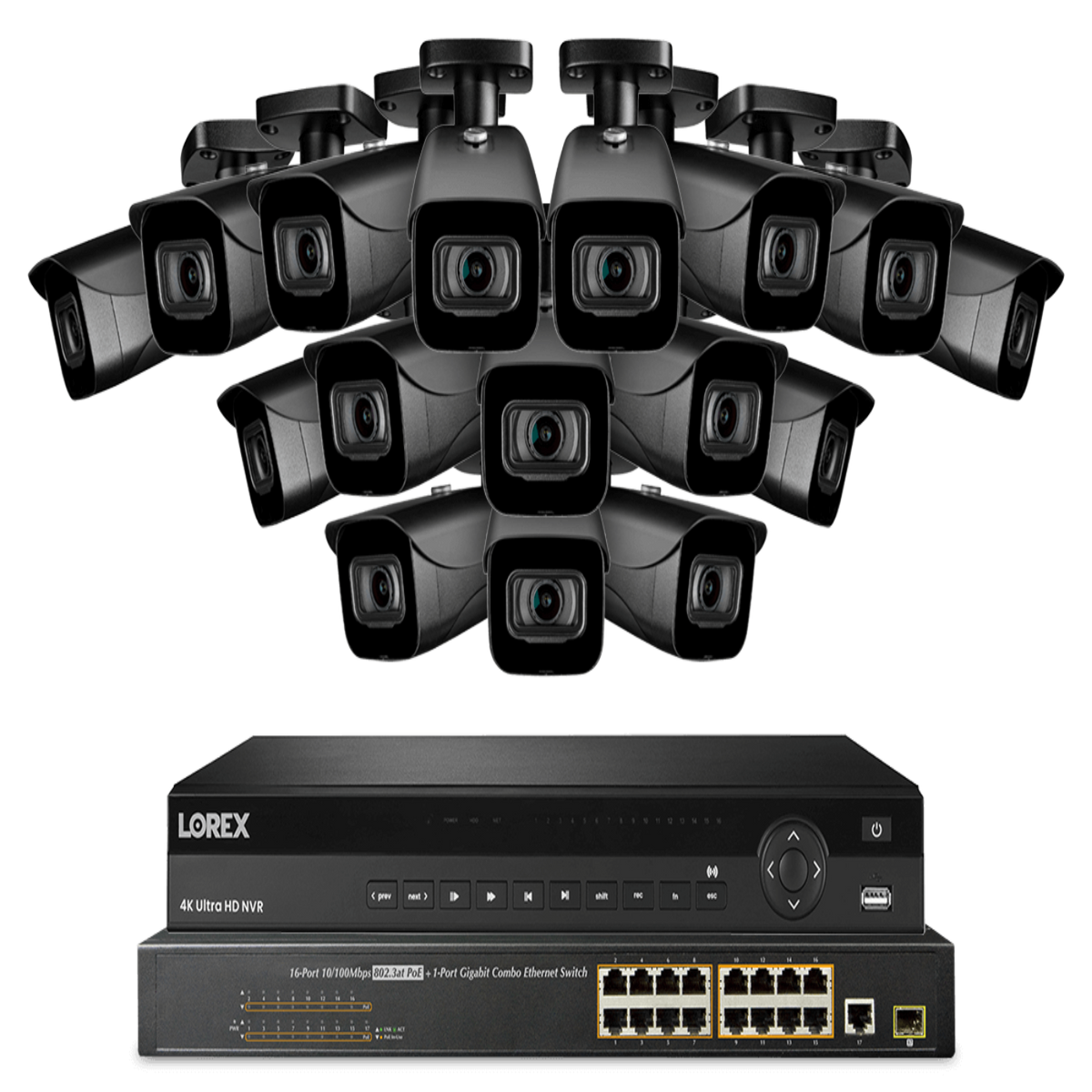 Lorex NC4K8-3216BB 32-Channel NVR System with Sixteen 4K (8MP) IP Cameras Security Surveillance System New - NC4K8-3216BB