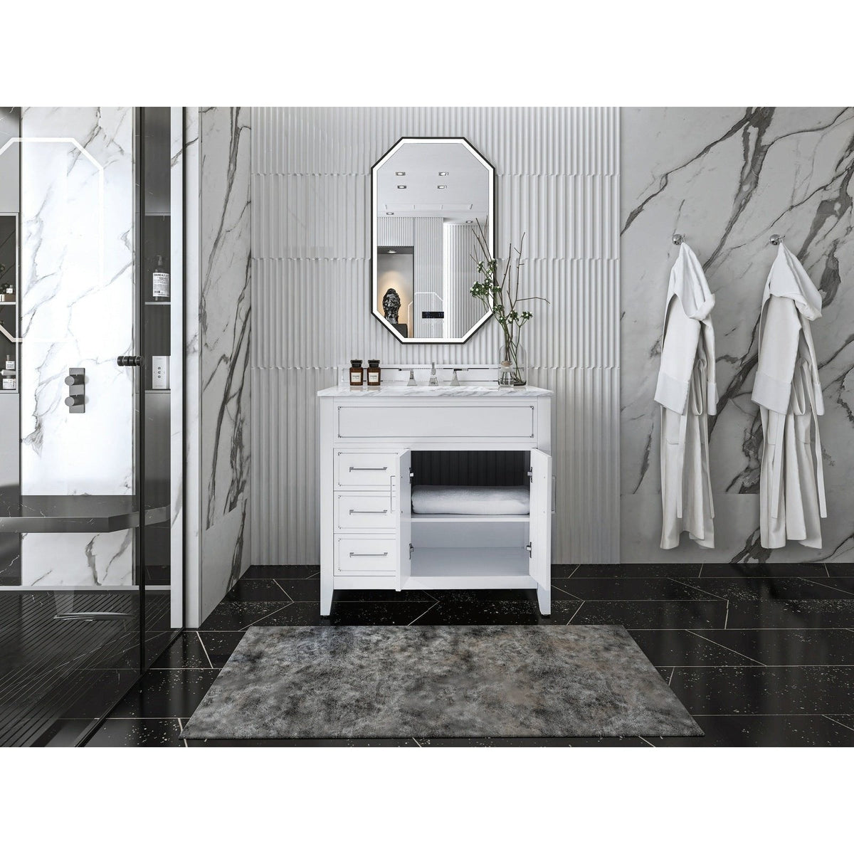 Ancerre Aspen Bathroom Vanity with Sink and Carrara White Marble Top Cabinet Set - VTS-ASPEN-36-W-CW - Backyard Provider