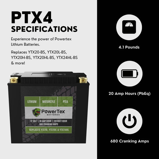 PowerTex Batteries YTX20HL-BS LiFePO4 Lithium Iron Phosphate Motorcycle Battery