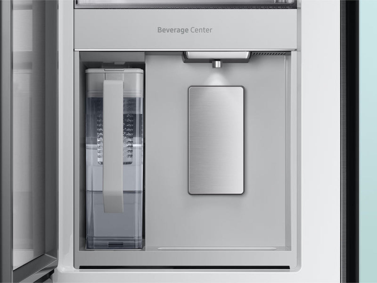 SAMSUNG Bespoke 36" 29 cu. ft. Standard Depth 4-Door French Door Smart Refrigerator with Beverage Center in Morning Blue and White Glass - RF29BB86004M