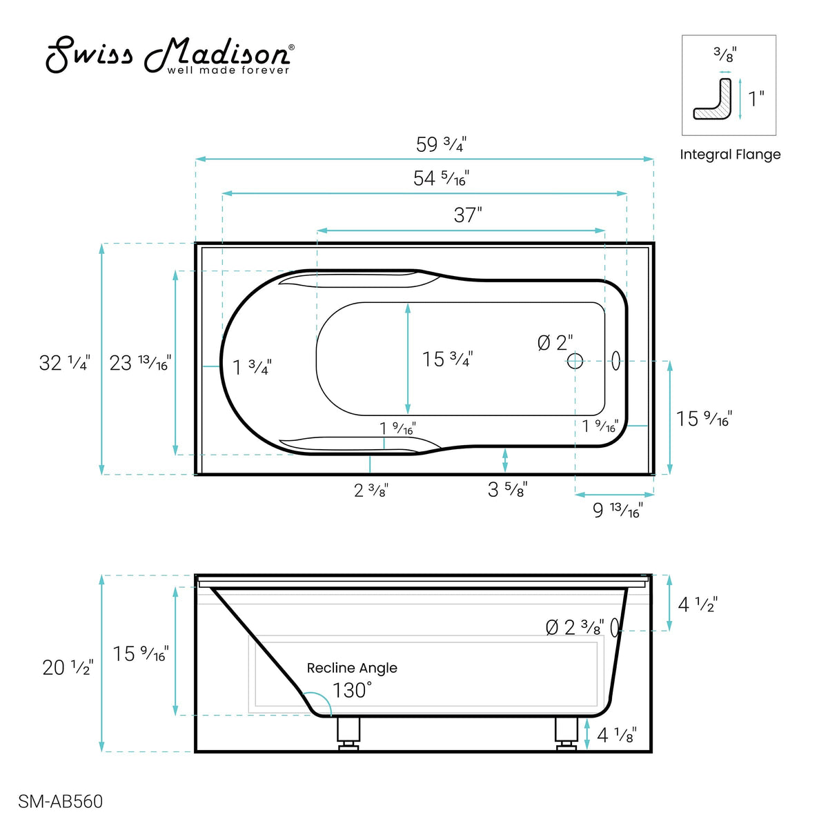 Swiss Madison Concorde 60 in. x 32 in. Acrylic Glossy White, Alcove, Integral, Right-Hand Drain, Apron Bathtub - SM-AB560 - Backyard Provider