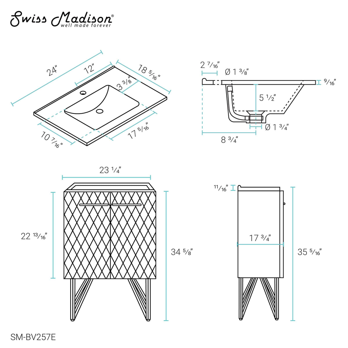 Swiss Madison Annecy 24" Bathroom Vanity in Diamond Grey - SM-BV257E - Backyard Provider