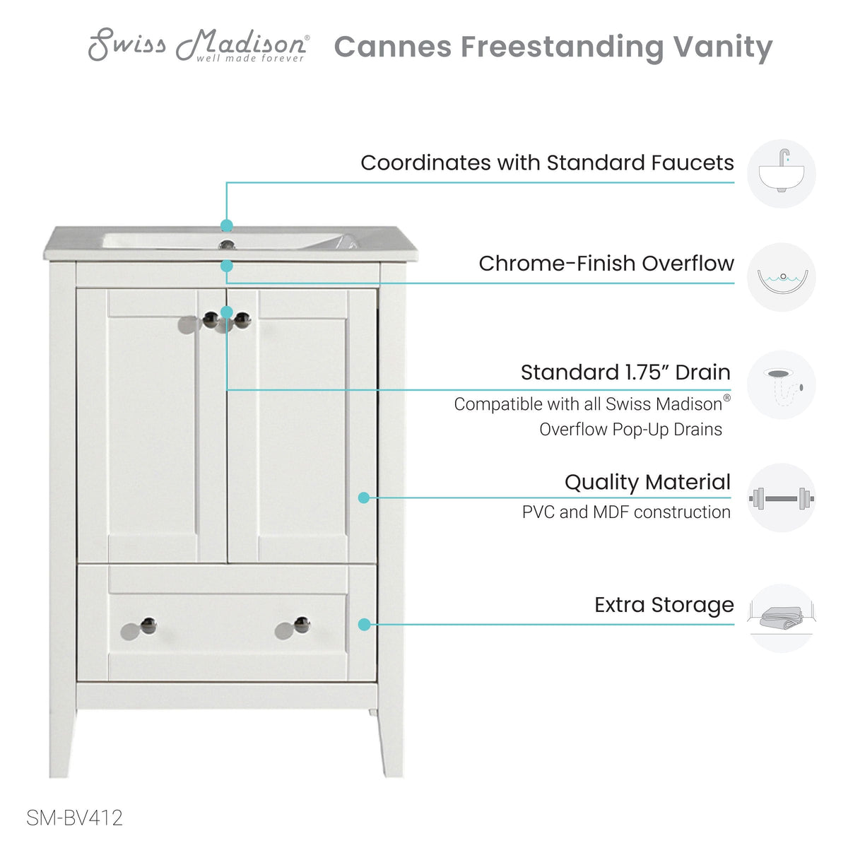 Swiss Madison Cannes 24" Bathroom Vanity in White - SM-BV412 - Backyard Provider
