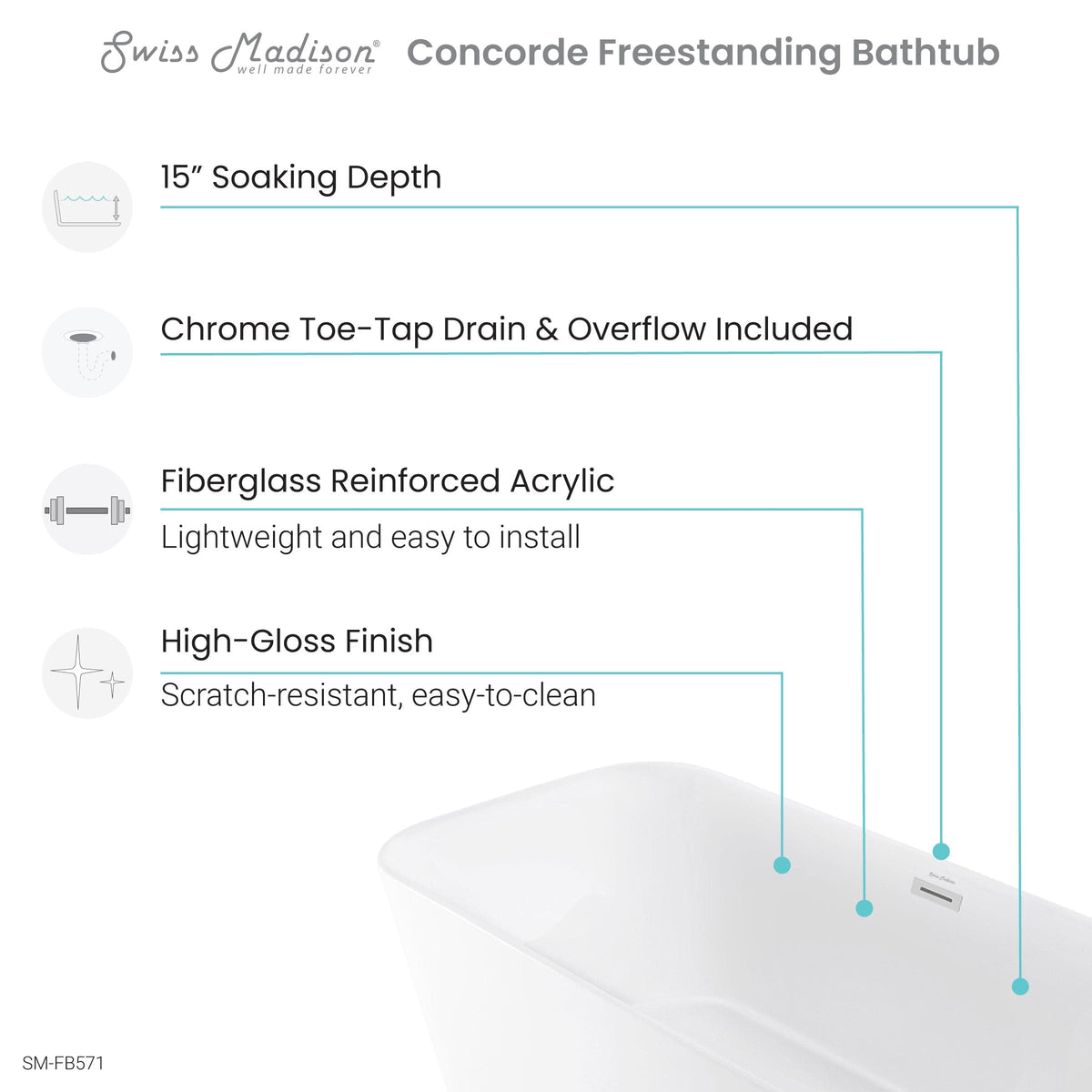 Swiss Madison Concorde 67" Freestanding Bathtub - SM-FB571 - Backyard Provider