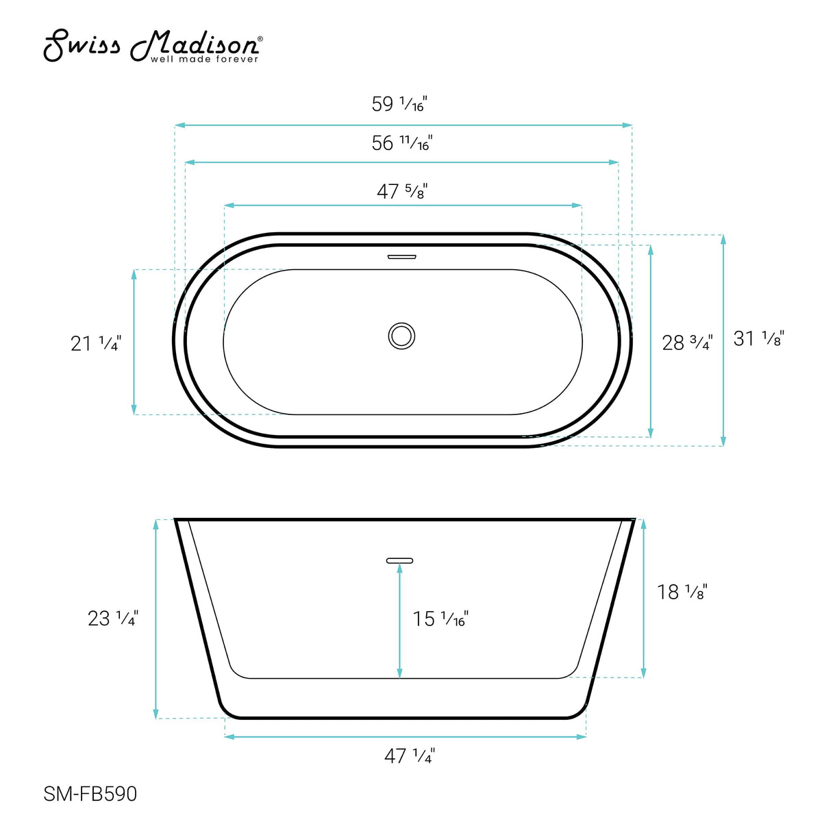 Swiss Madison Claire 60" Freestanding Bathtub - SM-FB590 - Backyard Provider