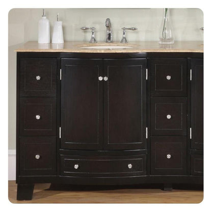 Silkroad Exclusive 72" Double Sink Dark Espresso Bathroom Vanity With Travertine Countertop and Ivory Ceramic Undermount Sink