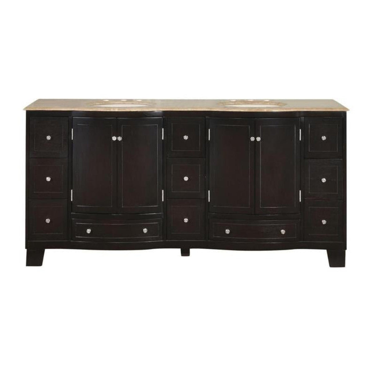 Silkroad Exclusive 72" Double Sink Dark Espresso Bathroom Vanity With Travertine Countertop and Ivory Ceramic Undermount Sink