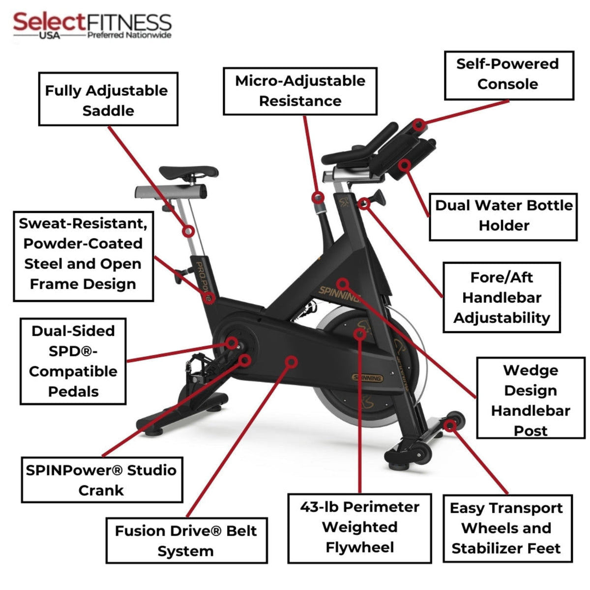 Spinning Spin Bikes Spinning PRO Power Commercial Spin Bike - 10-027-PLUS-KIT