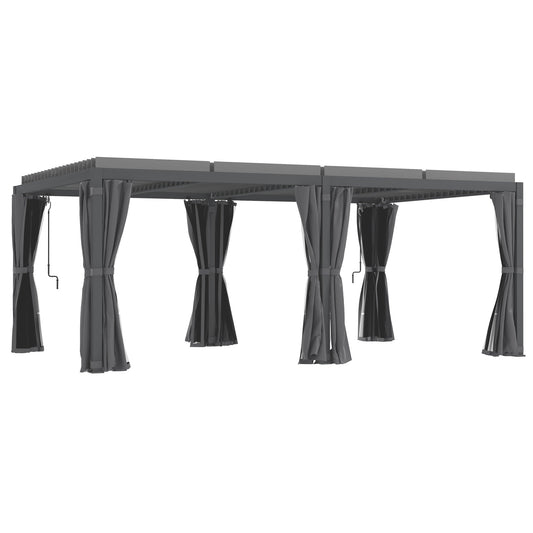 Outsunny 12' x 19' Aluminum Pergola with Adjustable Louvers, Curtains & Netting, Dark Gray- 84C - 509V00CG