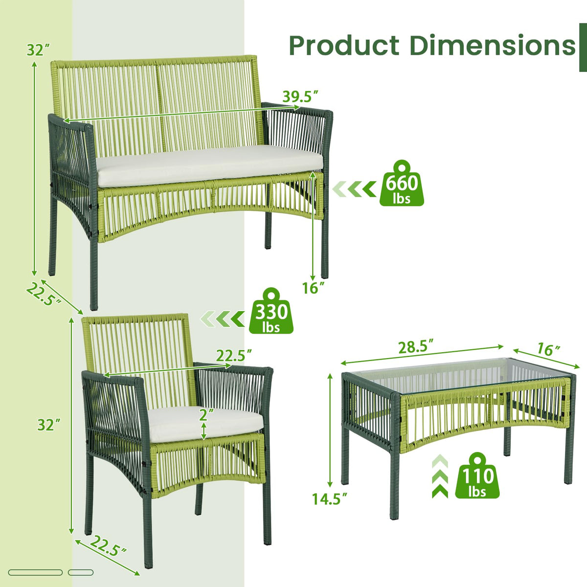 Tangkula 4 Pieces Outdoor Rattan Chair Set for Backyard, Poolside, Balcony - NP11282