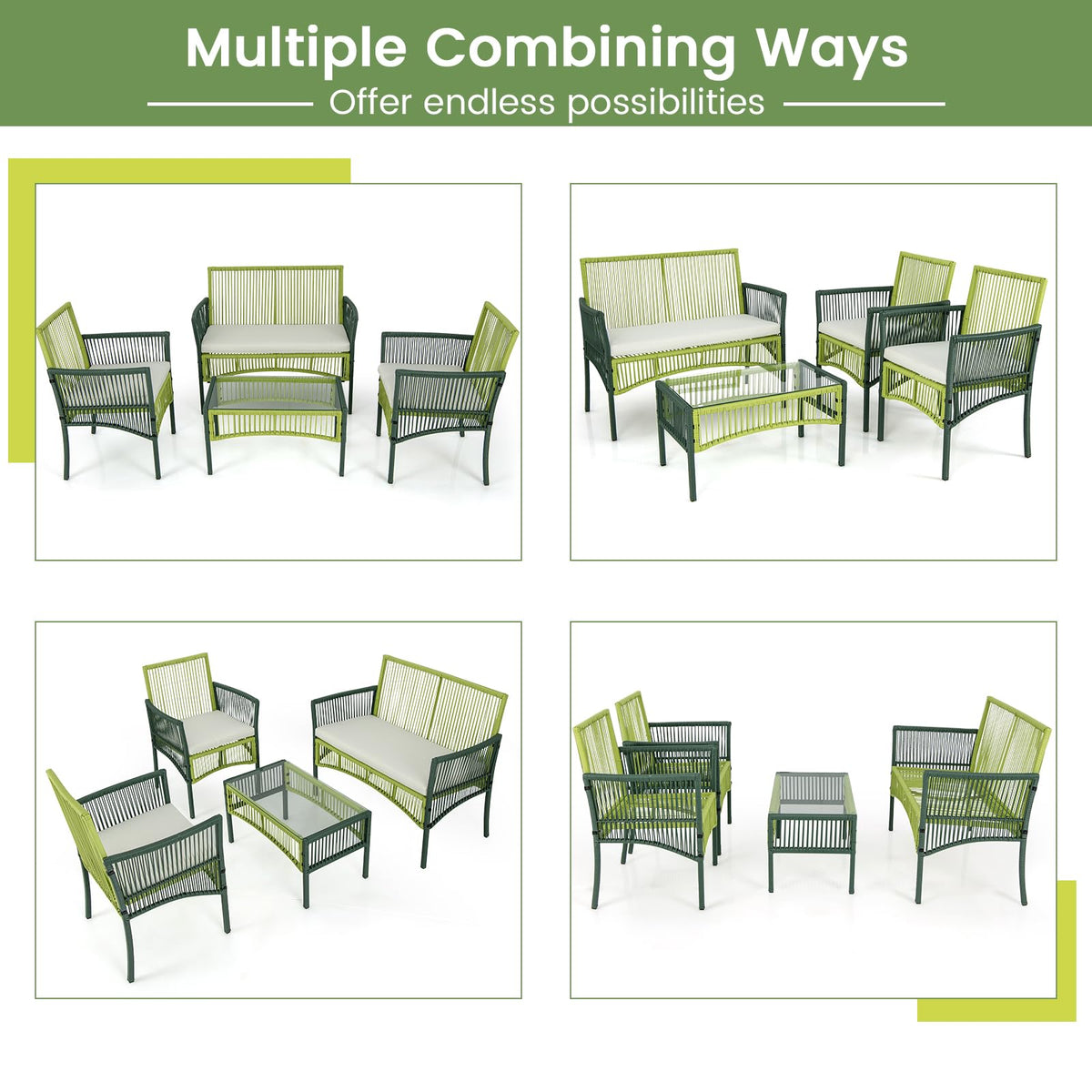 Tangkula 4 Pieces Outdoor Rattan Chair Set for Backyard, Poolside, Balcony - NP11282