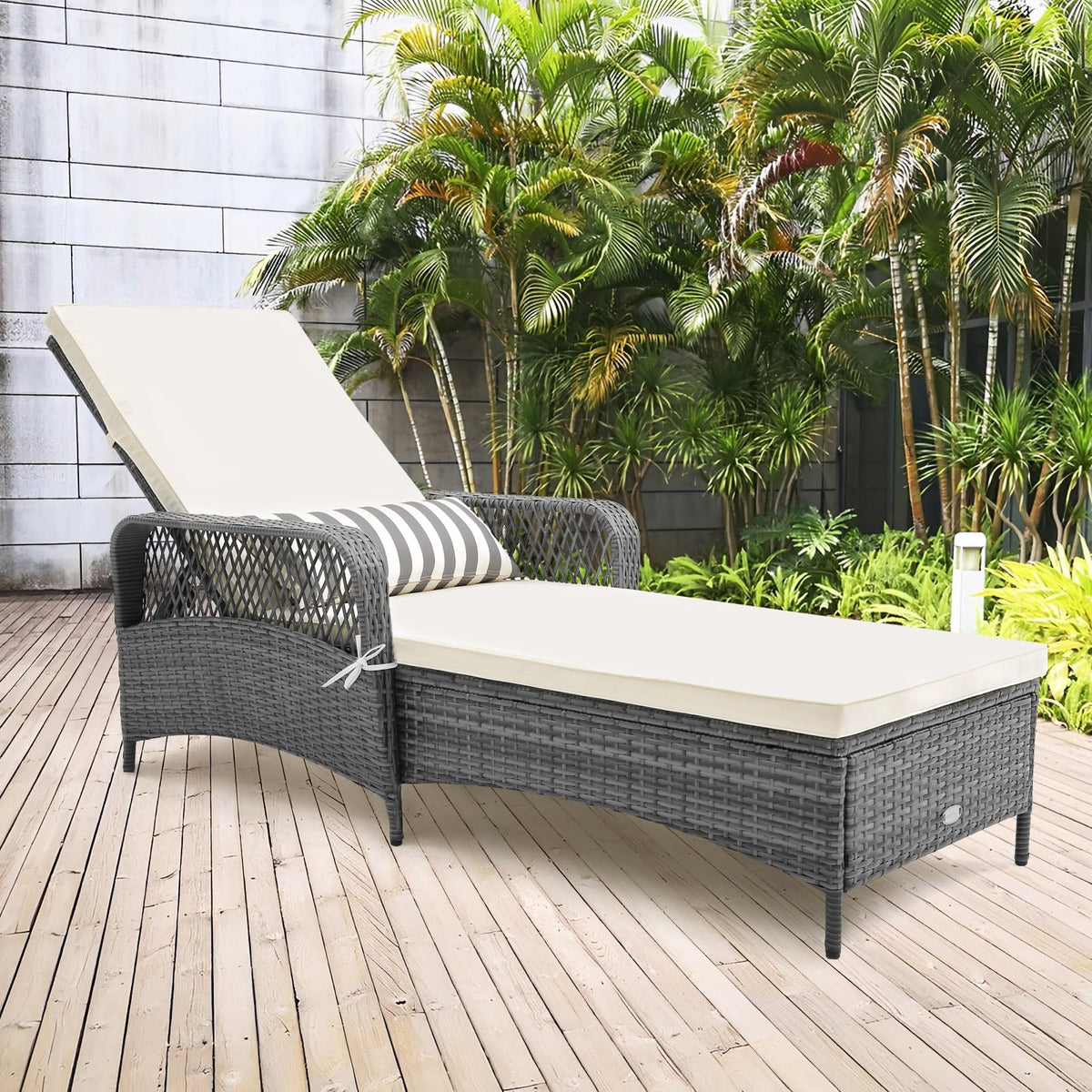 Tangkula Outdoor Chaise Lounge, Patio PE Recliner with 6-Level Backrest - HW71246