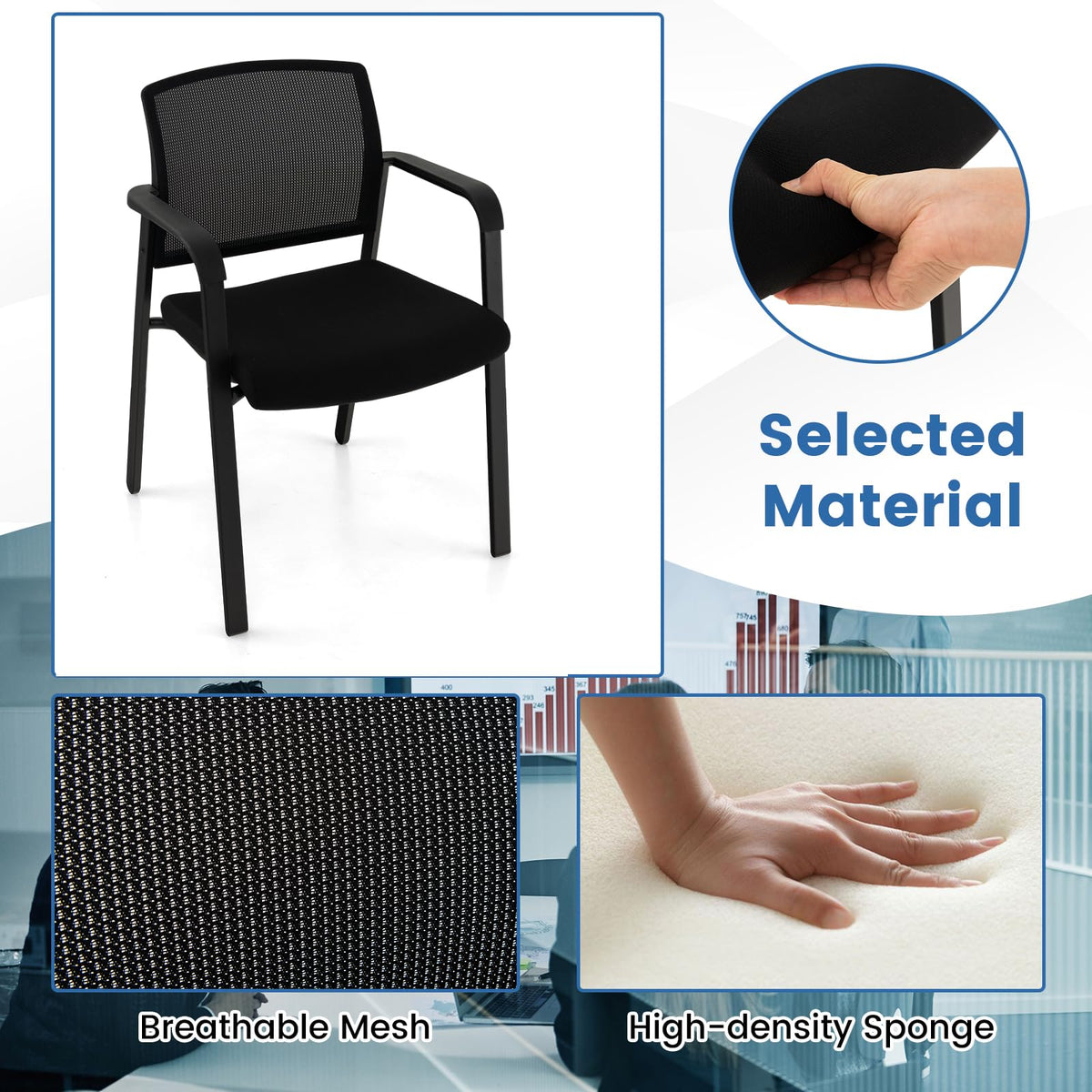 Tangkula Conference Room Chairs, Stackable Office Guest Chairs - 3*CB10544DK-2