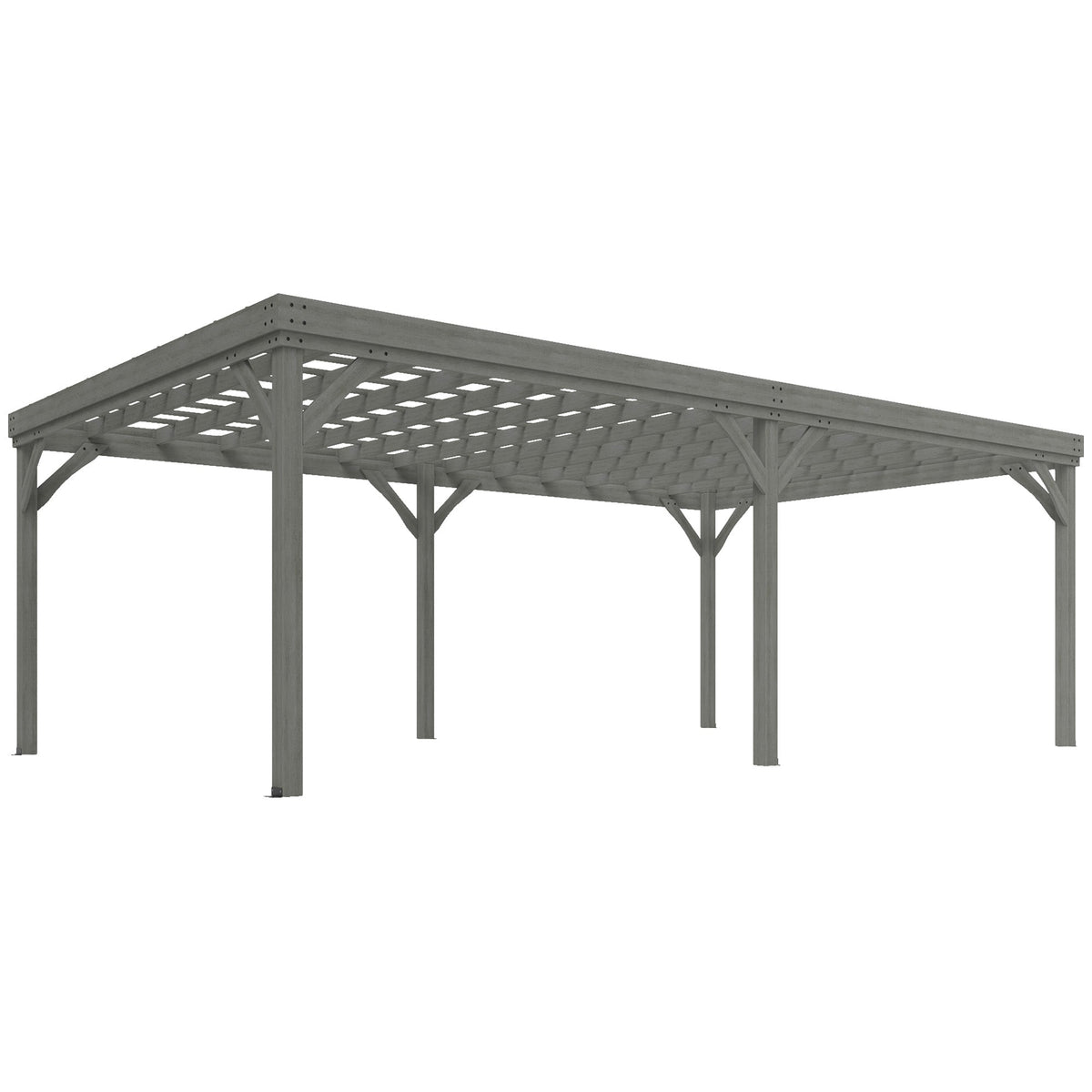 12' x 20' Wooden Pergola with Grape Vine Design & Concrete Anchors, Gray