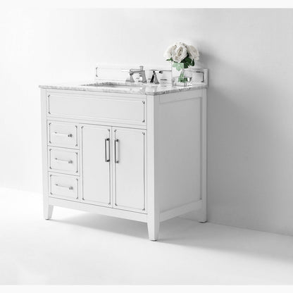 Ancerre Aspen Bathroom Vanity with Sink and Carrara White Marble Top Cabinet Set - VTS-ASPEN-36-W-CW - Backyard Provider
