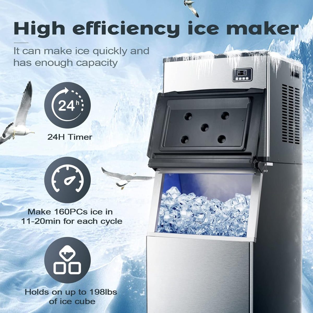 Antarctic Star Commercial Ice Maker Machine Freezer Large Storage - Z58160