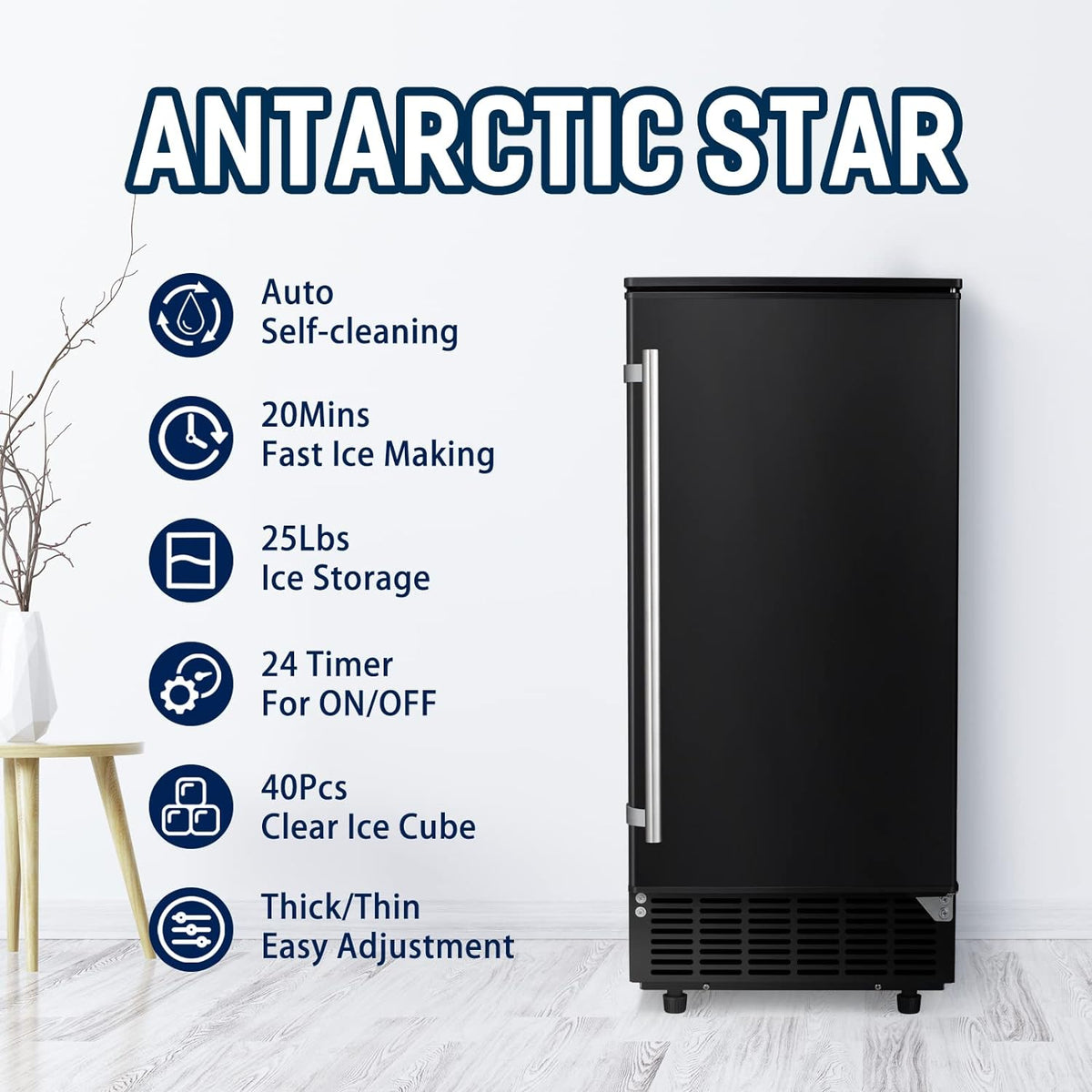 Antarctic Star Ice Maker Ice Scoop Handle Water Inlet Pipe Draining Pipe Quick Connector - Z5836F-black