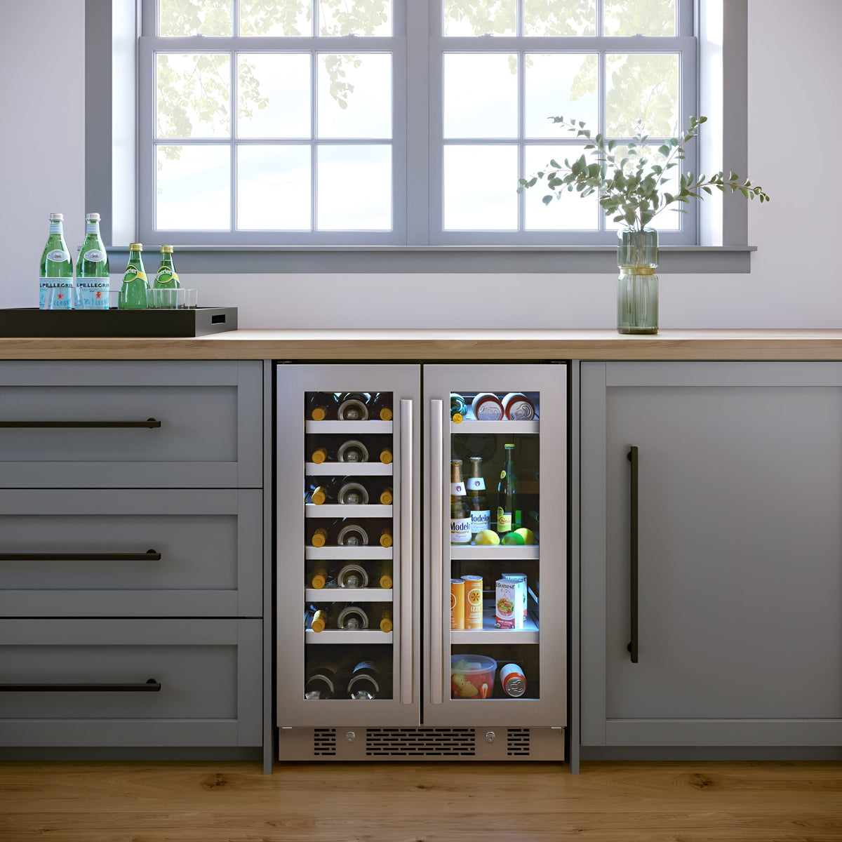 Avallon 24 Inch Wide 21 Bottle Capacity and 64 Can Capacity Beverage Center with LED Lighting and Double Pane Glass - AWBC242GGFDPRG