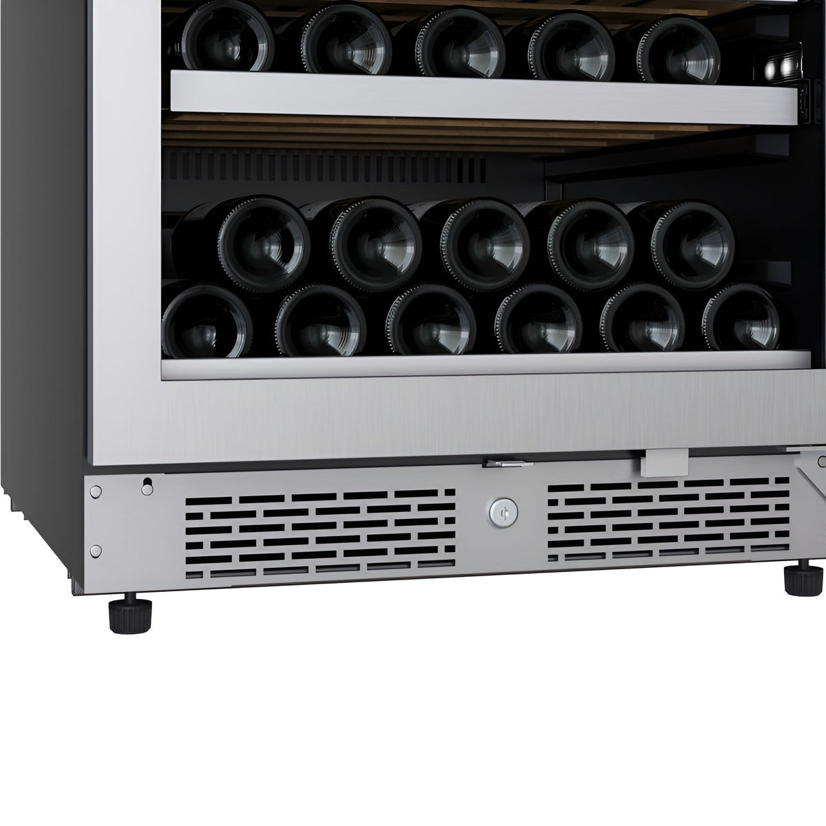 Avallon 24 Inch Wide 140 Bottle Capacity Built-In or Free Standing Wine Cooler with Wood Shelves, Dual Zone Cooling, Door Alarm, Door Lock and Energy Star Rated - AWC243TDZRHA
