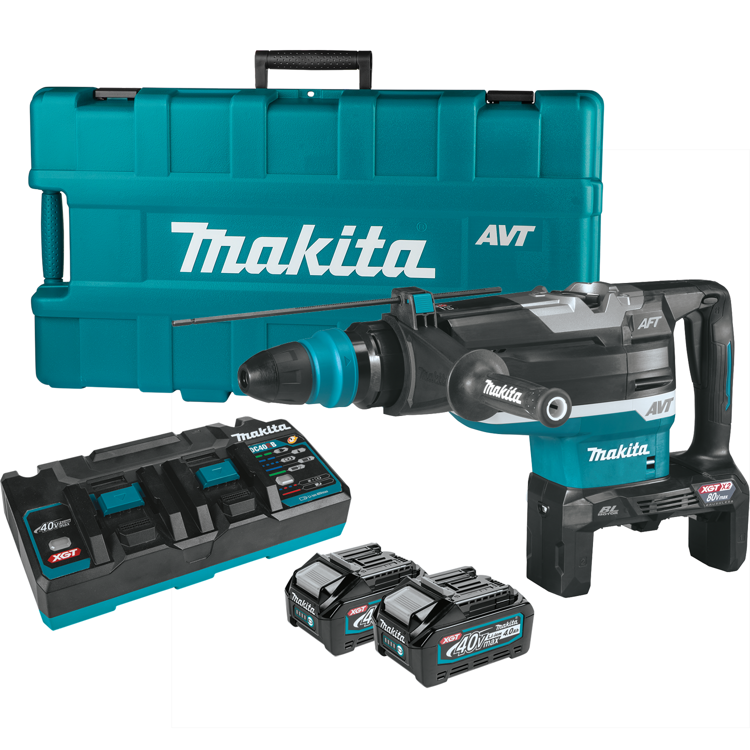 Makita (GRH06PM) 80V Max (40V Max X2) XGT Brushless 2 In. AVT Rotary Hammer Kit, accepts SDS-MAX bits, AFT, AWS Capable - GRH06PM