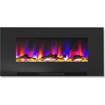 Cambridge 42 In. Wall-Mount Electric Fireplace in Black with Multi-Color Flames and Driftwood Log Display - CAM42WMEF-2BLK