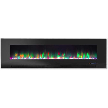 Cambridge 60 In. Wall-Mount Electric Fireplace in Black with Multi-Color Flames and Crystal Rock Display - CAM60WMEF-1BLK
