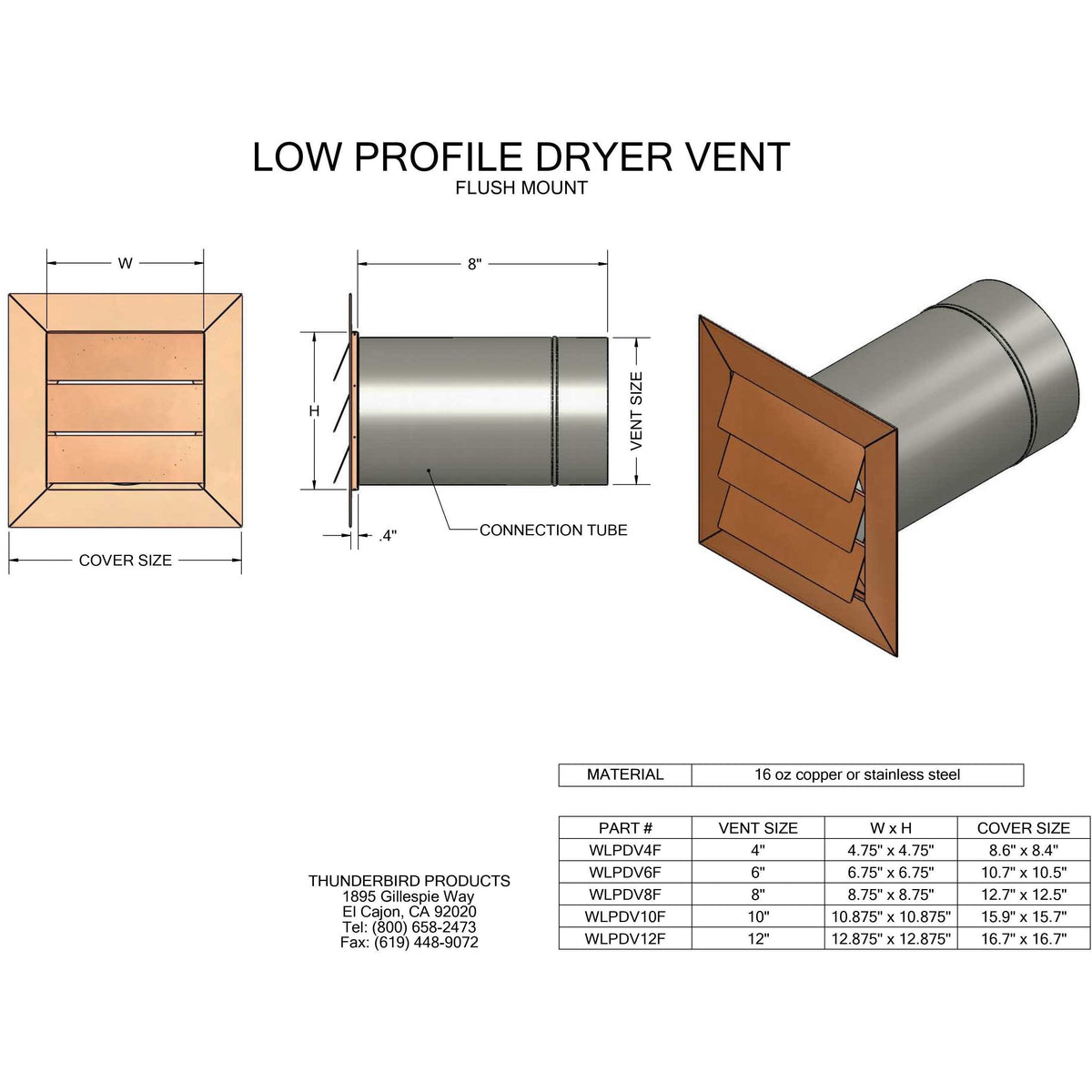 Copperlab Copper Louvered Dryer Vent (4"-12") - WLPDV4F