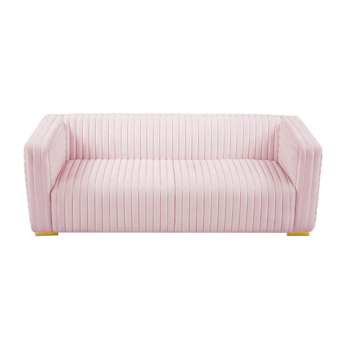 Meridian Furniture Glam PINK Velvet Channel Tufted Ravish Sofa Meridian Contemporary - 640Pink-S