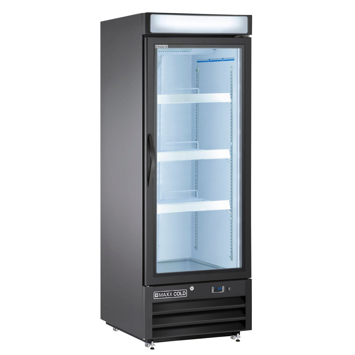 Maxx Cold Single Glass Door Merchandiser Refrigerator, Free Standing, 25"W, 16 cu. ft. Storage Capacity, in Black -  MXM1-16RBHC