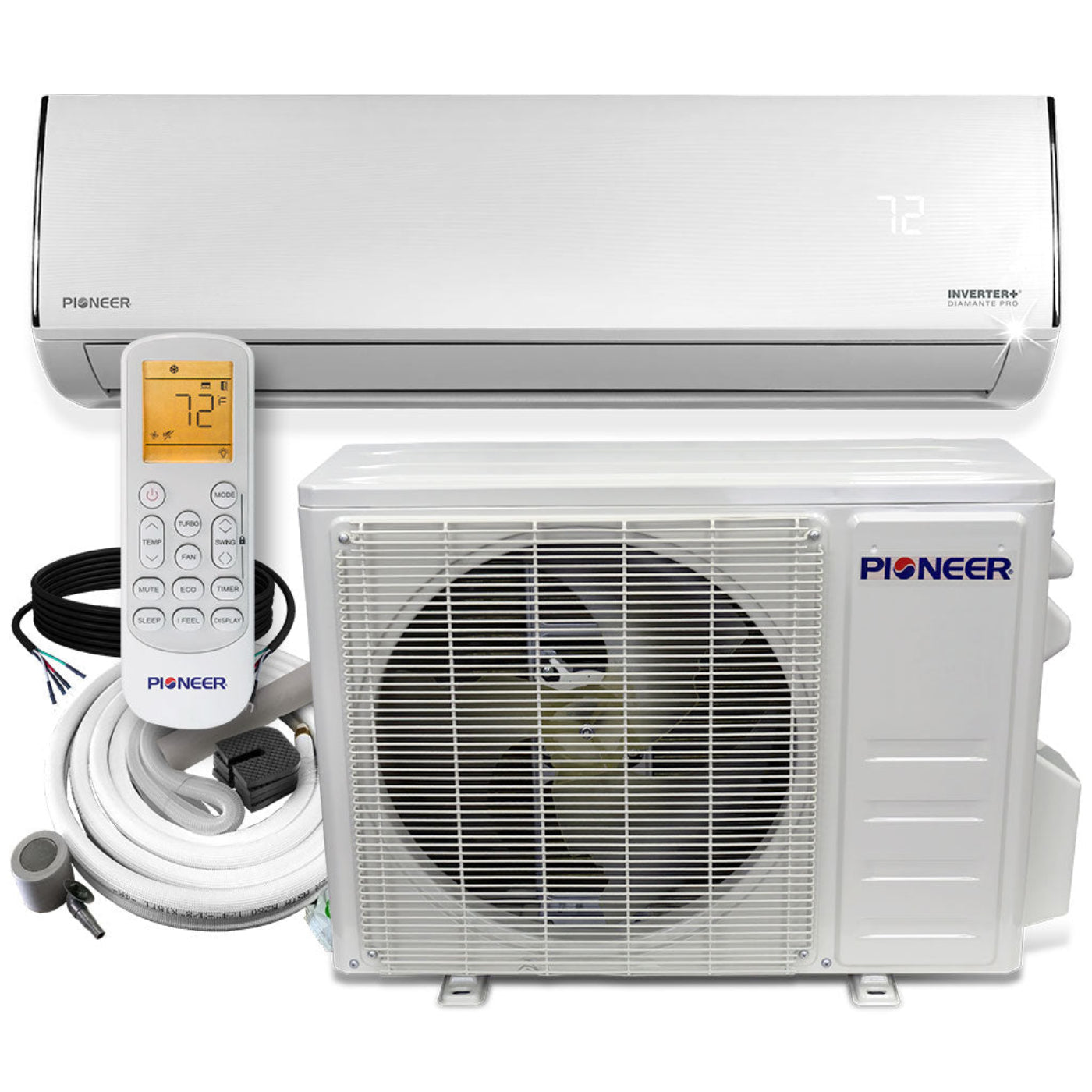 Pioneer Diamante Pro Series 36,000 BTU 19 SEER2 Ductless Mini-Split Air Conditioner Inverter+ Heat Pump Full Set 230V  with 16 Ft. Kit - WYT036GLFI19RL