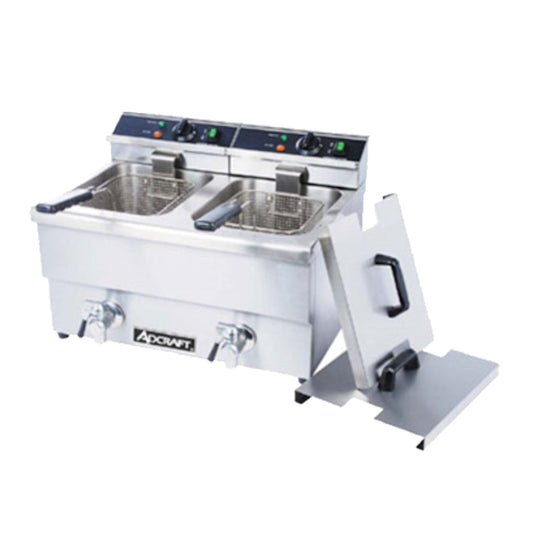 Adcraft Split Pot Countertop Electric Fryer with Faucet - 50 lb./Hour Capacity - DF-12L/2