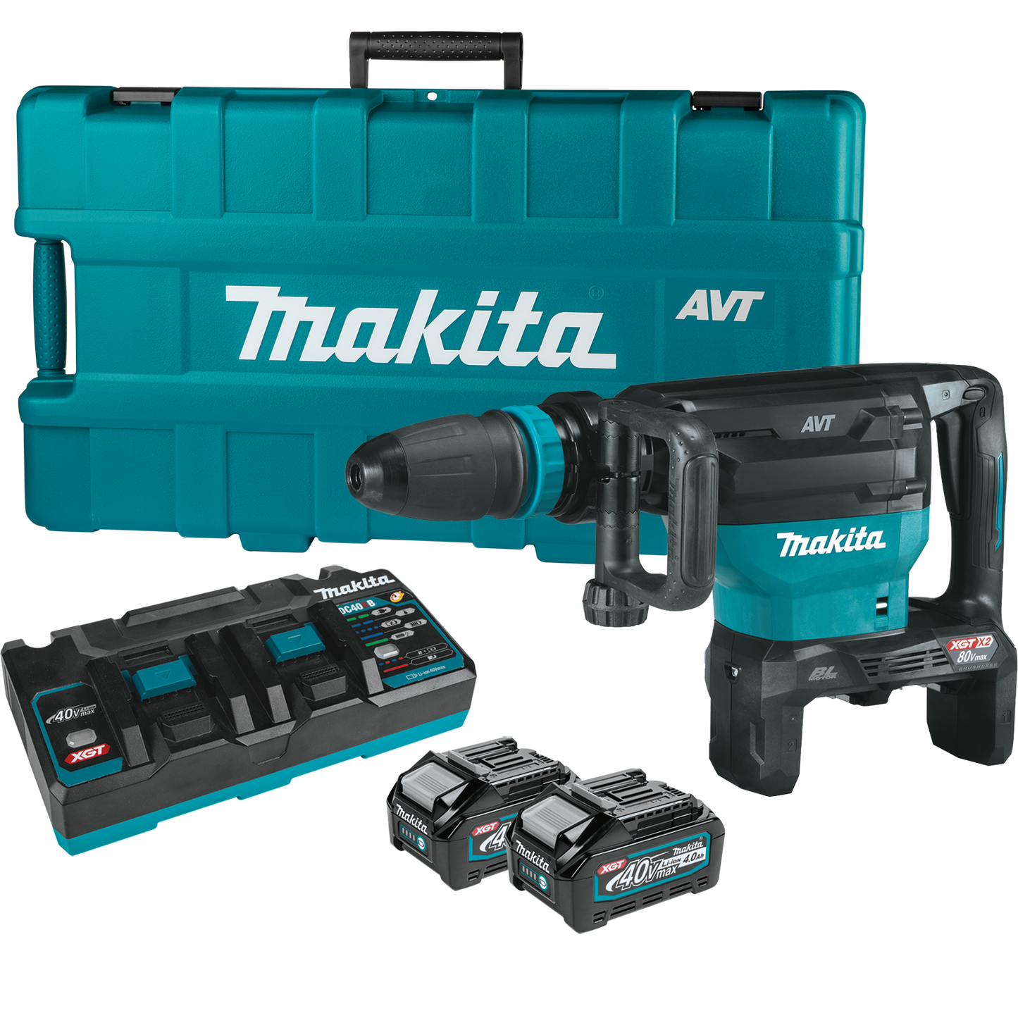 Makita 80V Max (40V Max X2) XGT Brushless 28 lb. AVT Demolition Hammer Kit, accepts SDS-MAX bits, AWS Capable & FREE Makita GRH07M1 - GMH02PM