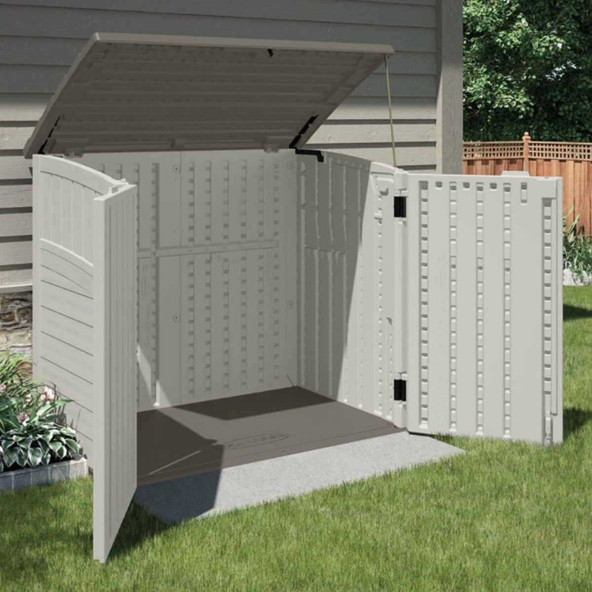Suncast 34 Cubic Feet Horizontal Backyard Storage Stow Away Shed, Ivory (4 Pack) - 172828
