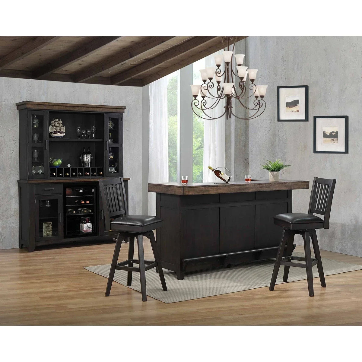 ECI Furniture Ashford 30 Slat Back Swivel Bar Stool with Vinyl Seat Set of 2 - EC-1859-23-BS
