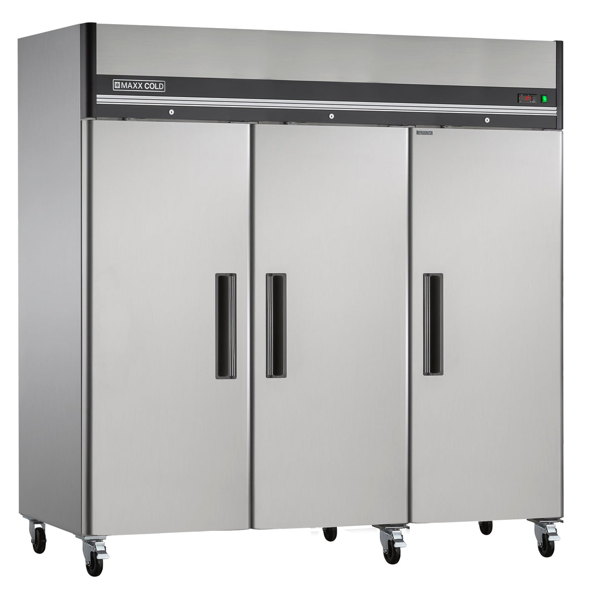 Maxx Cold Triple Door Reach-In Refrigerator, Top Mount, 81"W, 72 cu. ft. Storage Capacity, in Stainless Steel - MXCR-72FDHC