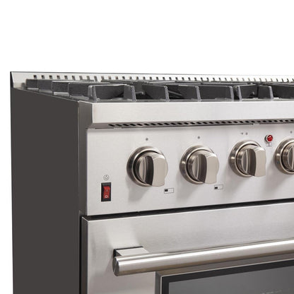 Forno 4-Piece Appliance Package - 36-Inch Dual Fuel Range, Refrigerator, Wall Mount Hood with Backsplash, & 3-Rack Dishwasher in Stainless Steel - AP4-6156-36