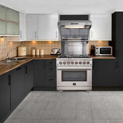 Forno 4-Piece Pro Appliance Package - 36-Inch Dual Fuel Range, Refrigerator, 24-Inch Microwave Drawer, & 3-Rack Dishwasher in Stainless Steel - AP4-6187-36-MWD