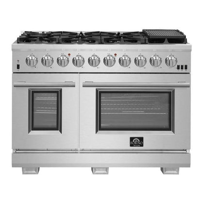 Forno 4-Piece Pro Appliance Package - 48-Inch Gas Range, Refrigerator, 24-Inch Microwave Drawer, & 3-Rack Dishwasher in Stainless Steel - AP4-6260-48-MWD