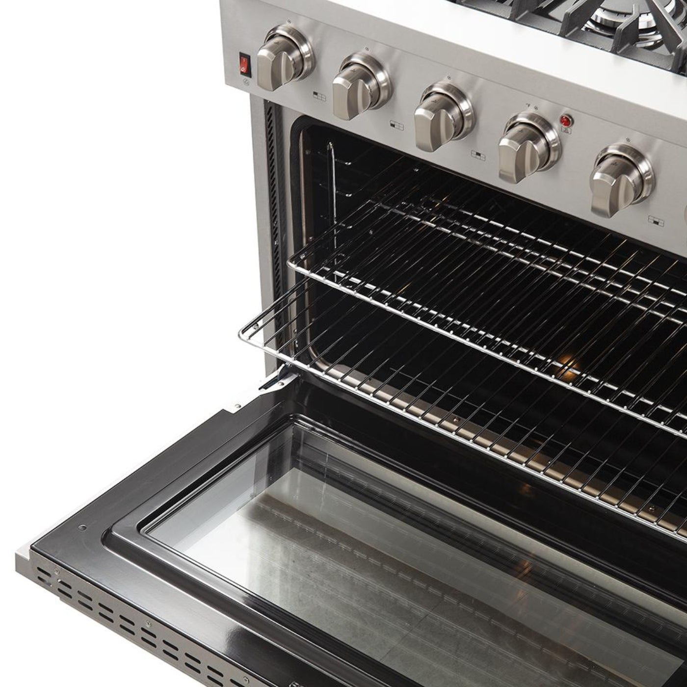 Forno 5-Piece Appliance Package - 36-Inch Gas Range, Refrigerator with Water Dispenser, W - APW5-6244-36-H-MWD - APW5-6244-36-H-MWDall Mount Hood, 24-Inch Microwave Drawer, & 3-Rack Dishwasher in Stainless Steel