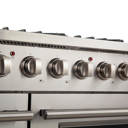Forno 4-Piece Appliance Package - 48-Inch Gas Range, Refrigerator with Water Dispenser, Wall Mount Hood, & 3-Rack Dishwasher in Stainless Steel - APW4-6244-48-H