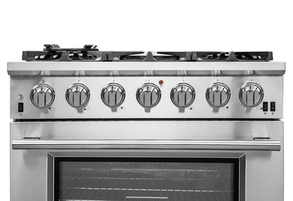 Forno 5-Piece Pro Appliance Package - 36-Inch Gas Range, Refrigerator, Wall Mount Hood with Backsplash, 24-Inch Microwave Drawer, & 3-Rack Dishwasher in Stainless Steel - AP5-6260-36-MWD