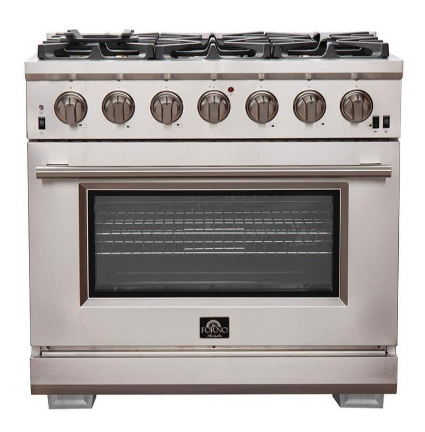 Forno 4-Piece Pro Appliance Package - 36-Inch Gas Range, Refrigerator, Wall Mount Hood, & 3-Rack Dishwasher in Stainless Stee - APR4-6260-36-Hl