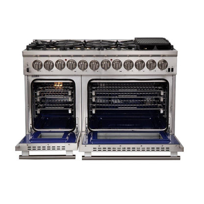 Forno 5-Piece Pro Appliance Package - 48-Inch Dual Fuel Range, 60-Inch Pro-Style Refrigerator, Wall Mount Hood, 24-Inch Microwave Drawer, & 3-Rack Dishwasher in Stainless Steel - APD5-6187-48-H-MWD